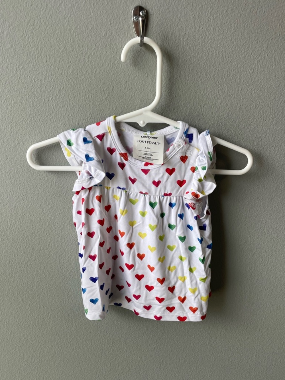 Posh Peanuts x Care Bears NWT Rainbow Hearts Flutter Sleeve Babydoll Top-3-6M